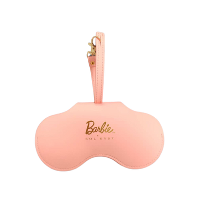 Peach Barbie x Sol Kyst sunglasses case - front view.