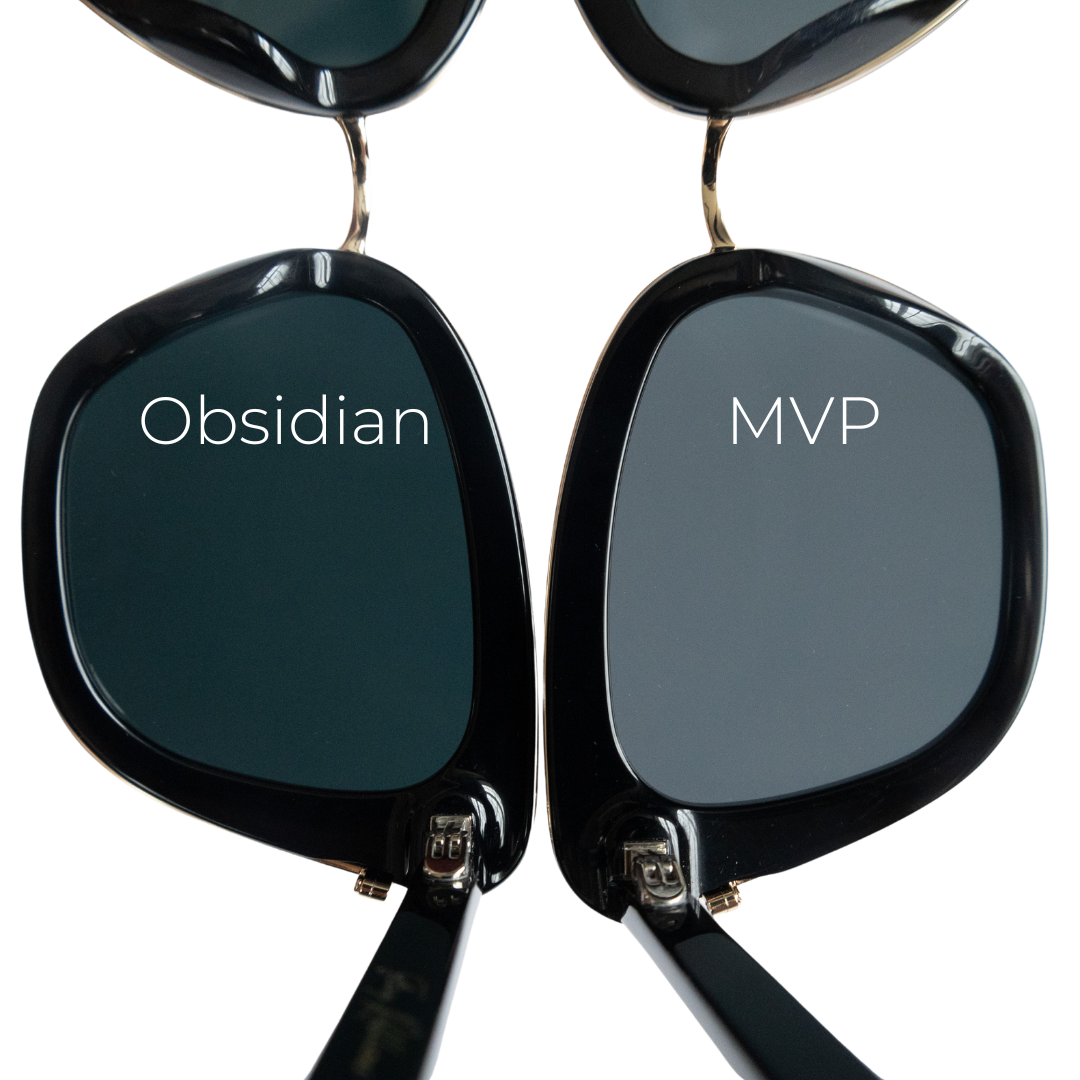 Two pairs of sunglasses, one labeled "MVP" and one labeled "Obsidian".