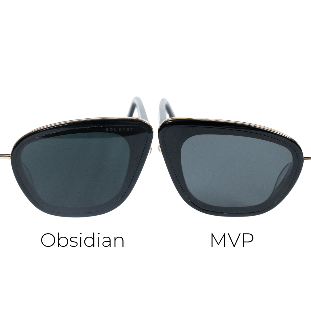 Two pairs of Sol Kyst cat eye sunglasses side-by-side, both black and one with a darker lens tint.