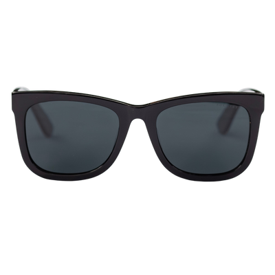 Sol Kyst women's square sunglasses with black frames and dark tinted lenses - front view.
