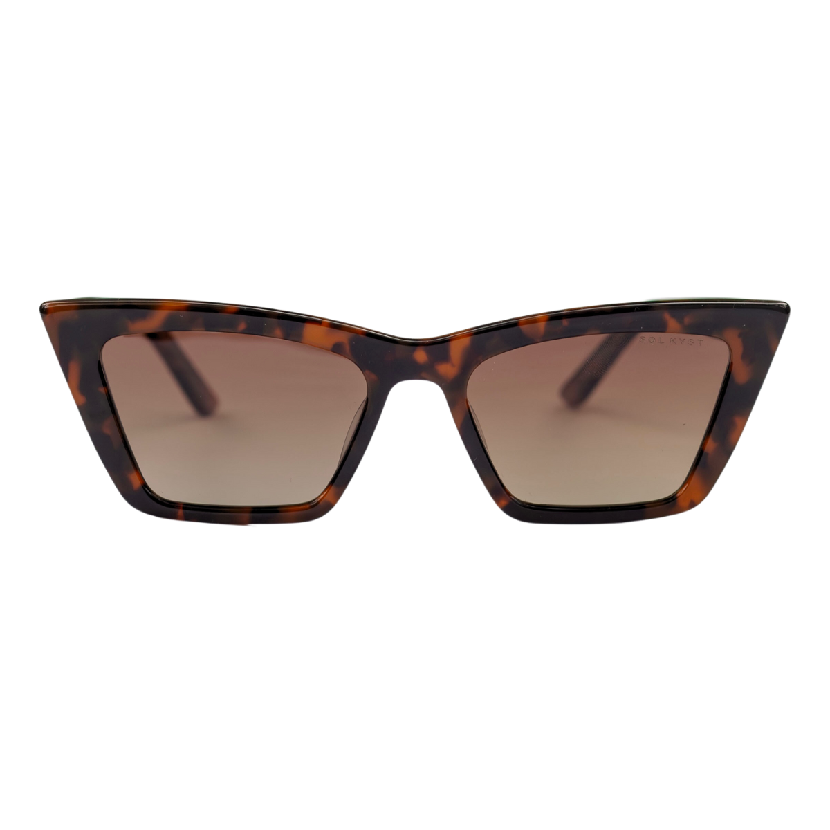 women's trapezoid sunglasses with tortoise frame and orange gradient lenses - front view.