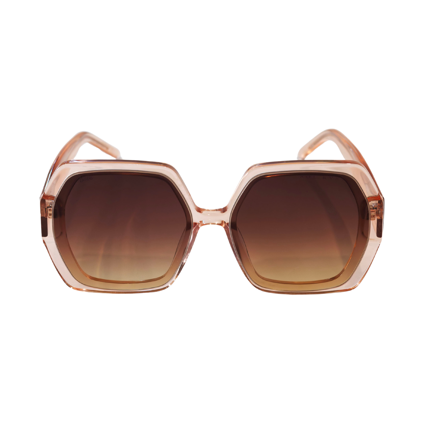 Barbie Sol Kyst women's hexagonal sunglasses with brown frames and brown tinted lenses - front view.