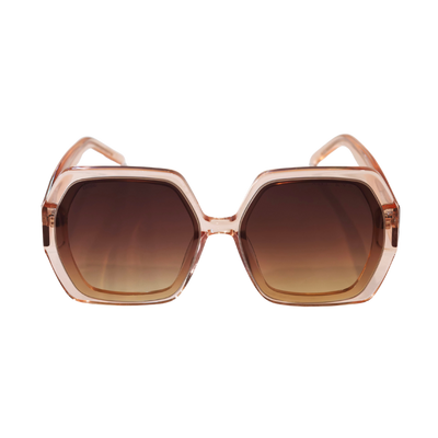 Barbie Sol Kyst women's hexagonal sunglasses with brown frames and brown tinted lenses - front view.