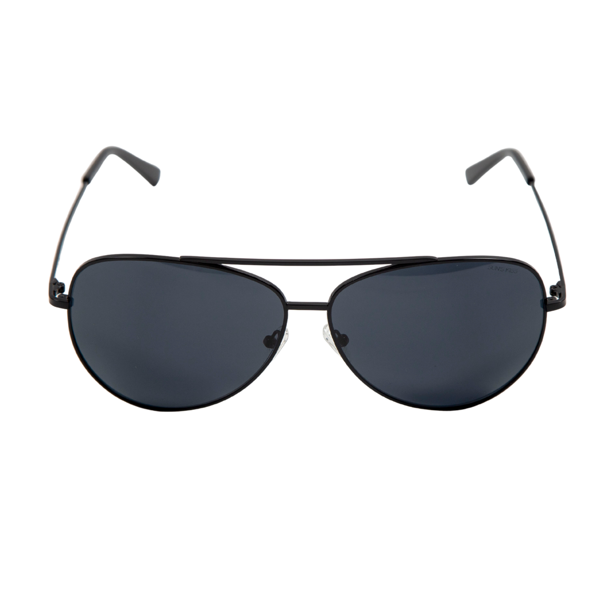 Sol Kyst women's aviators with black frames and dark blue tinted lenses - front view.