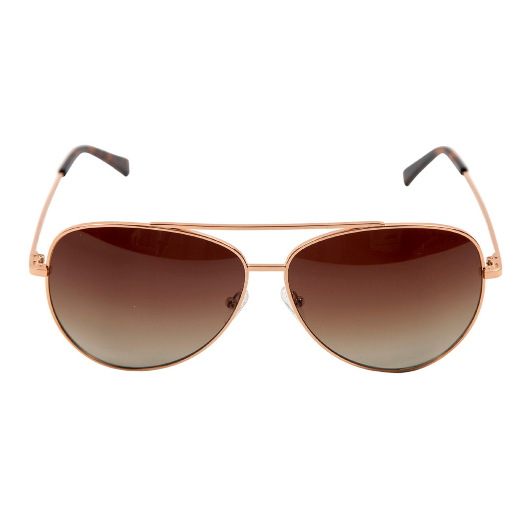 rose gold women's aviator sunglasses with red tinted lenses - front view.