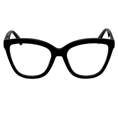 women's blue light glasses with clear lenses and a black frame - front view.
