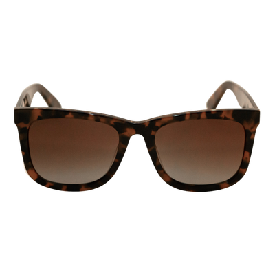 Tortoise-patterned square sunglasses with gradient brown-tinted lenses, showcasing a bold and classic frame design.