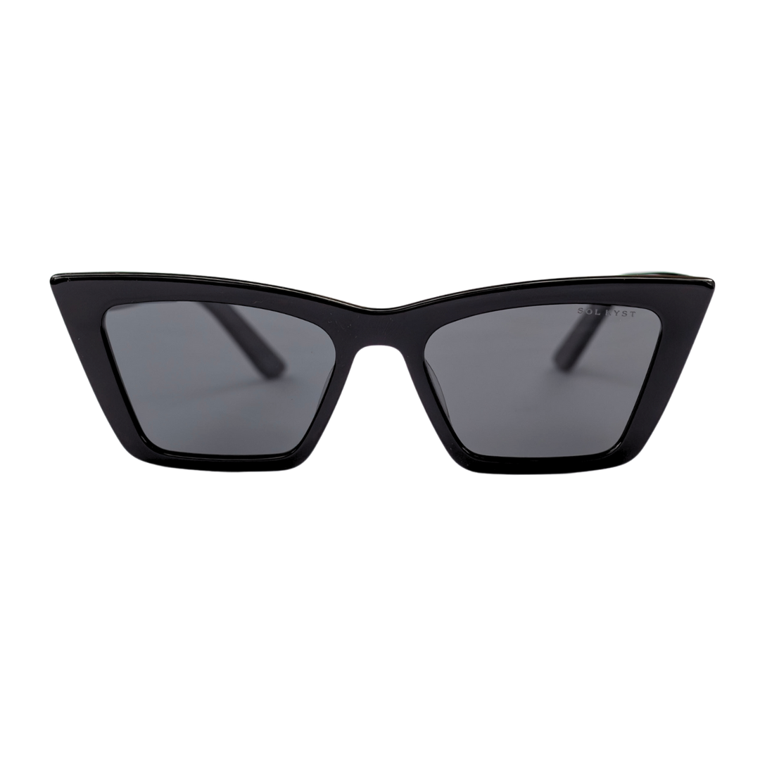 Sol Kyst trapezoid sunglasses with black frames and tinted lenses - front view.