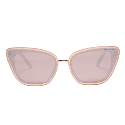 Beige Sol Kyst women's cat eye sunglasses featuring light pink-tinted lenses, shown in a front view.